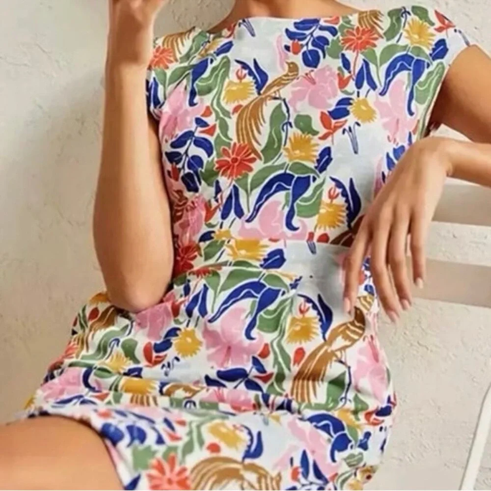 Boden Florrie Tropical Bird Floral Jersey Dress Cap Sleeve Pocket Stretch 16/18R - Picture 4 of 15